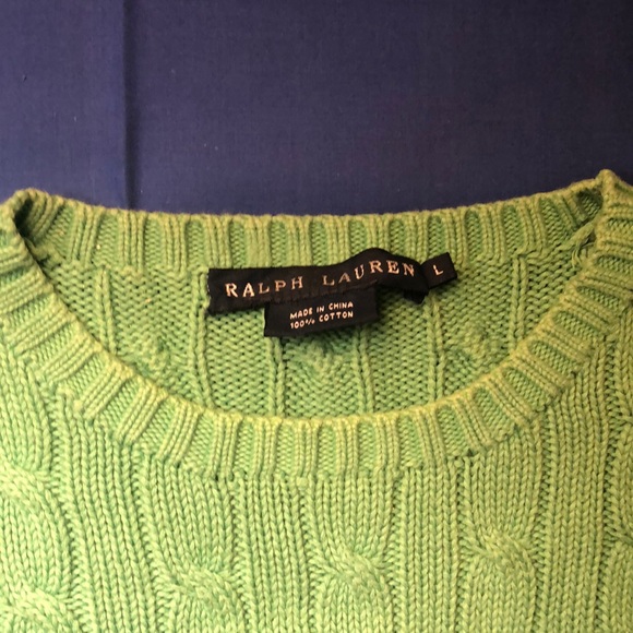 Ralph Lauren Green Cable Knit Sweater - Picture 2 of 8